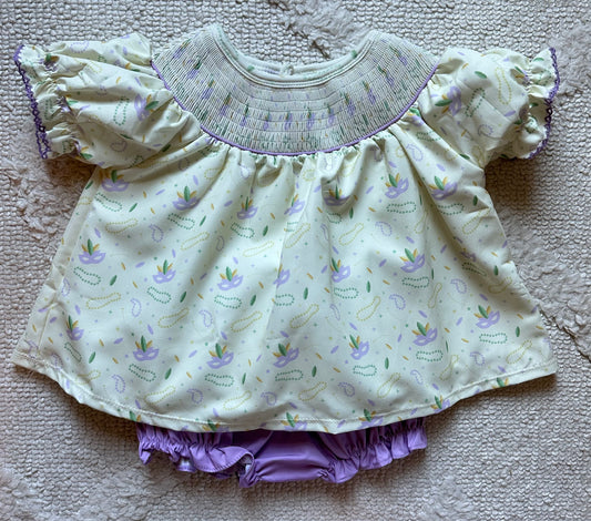 Mardi Gras Smocked Bloomer Set